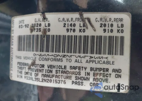 1992 Saab 900 z USA, uszkodzony, nr VIN YS3AL35L2N2015376